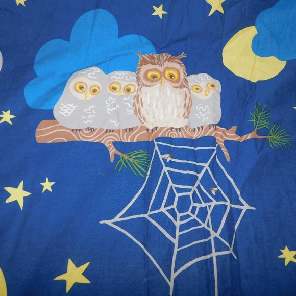IKEA Vandring Uggla Twin Duvet Cover & Pillowcase Blue Moon Owls Clouds Spider - Picture 8 of 10